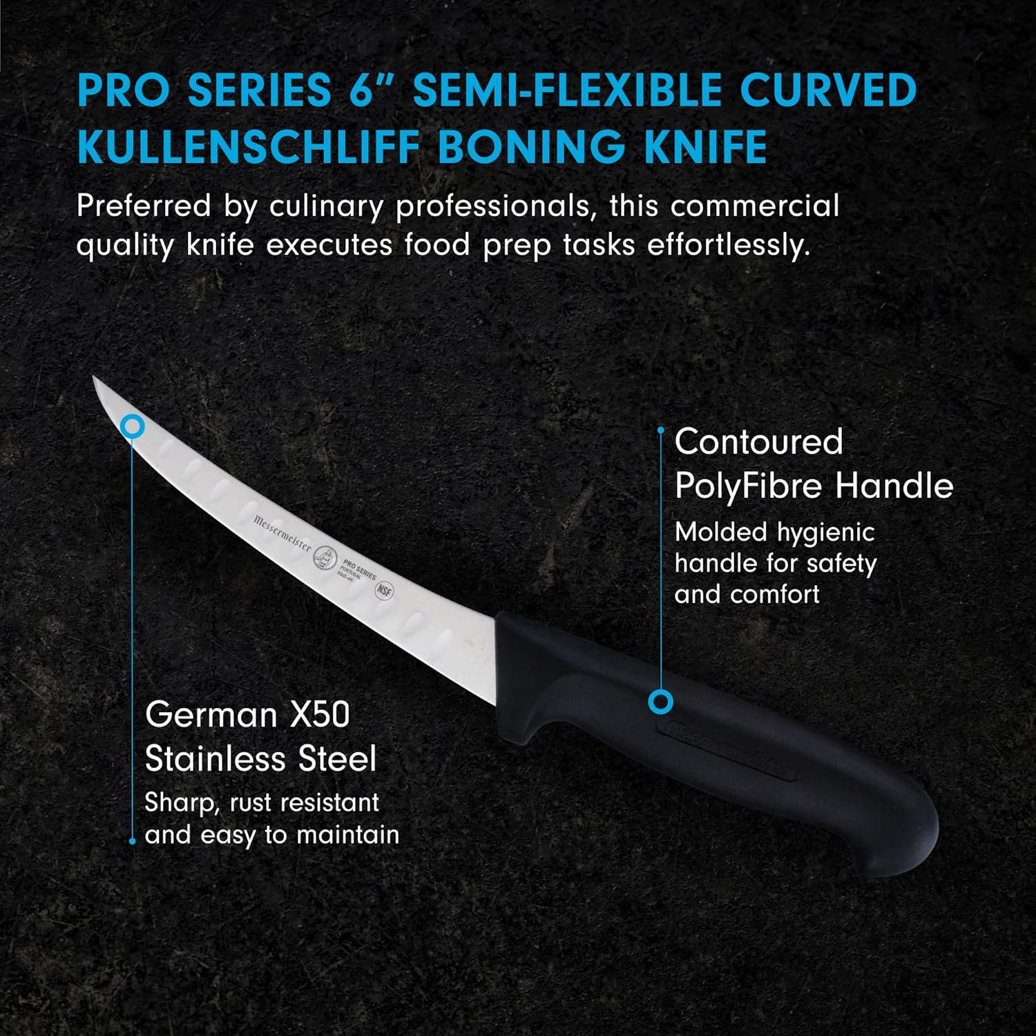 Messermeister Four Seasons Semi-Flexible Curved Kullenschliff Boning Knife, 6-Inch